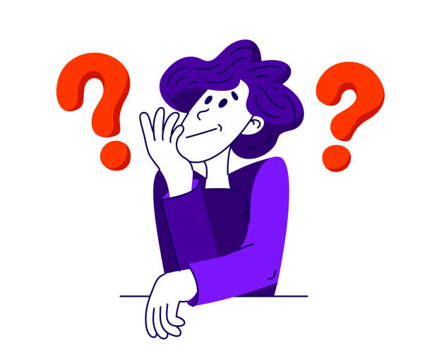 ilustrações de stock, clip art, desenhos animados e ícones de young man having a doubt and question, vector illustration of a person who is hesitating and thinking about some problem, decide uncertainty. - question mark asking illustration and painting curiosity