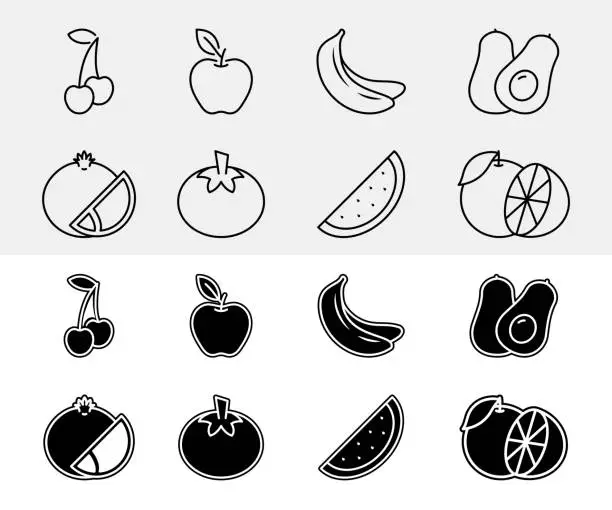 Vector illustration of Fruit icons set.