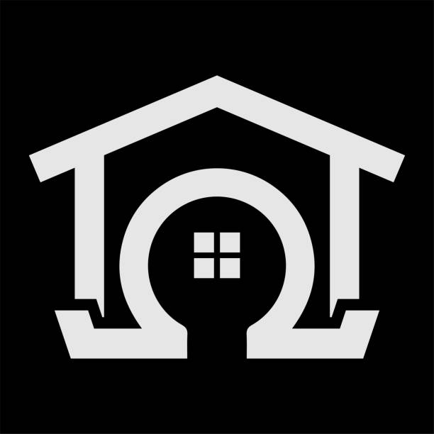 간단한 기하학적 오메가 기호, 와, 집, 에 대한, 부동산, 아파트, 사업, 삽화 - villa rinaldi stock illustrations