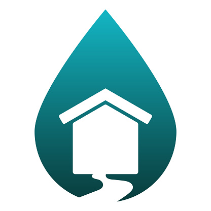 Simple Water Drop House River Creek Spring Illustration Design