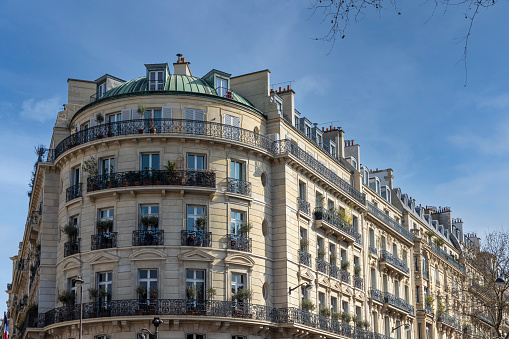 Paris close to La Defense Business district. The image shows a Paris residential district, captured during summer season.