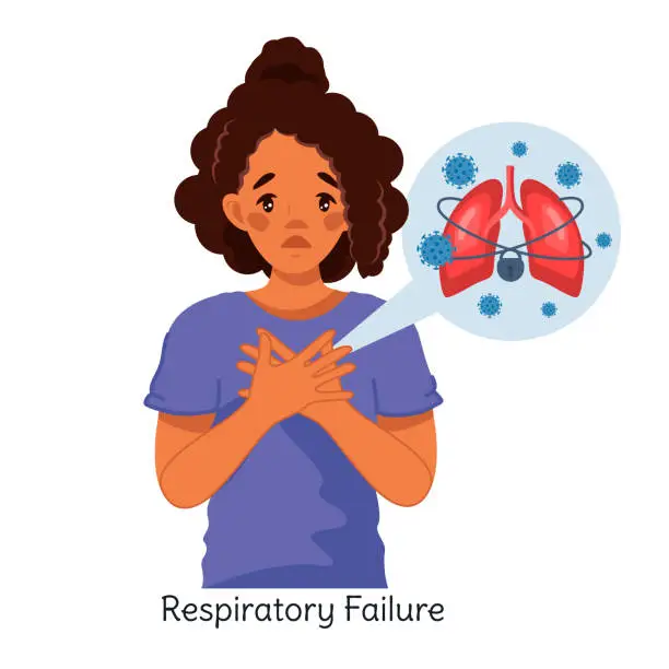 Vector illustration of African-American woman with respiratory failure. Pneumonia