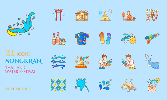 Songkran icon filled outline for celebrate thailand water festival buddhism new year vector
