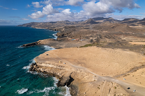 Aerial view of cliff Punta de Guadalupe, Fuerteventura, Spain
