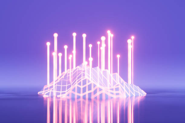 istock Cyber landscape, island with glowing connections 2066154102