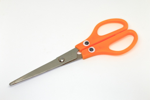 Scissors with eyes, orange stainless steel