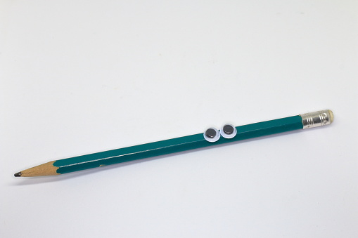 Pencil with eyes, green, two eyes