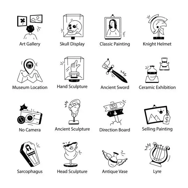 Vector illustration of Pack of Art Museum Linear Icons