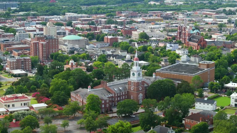 Old historic city architecture in Southern USA. View from above of streets of Macon, Georgia