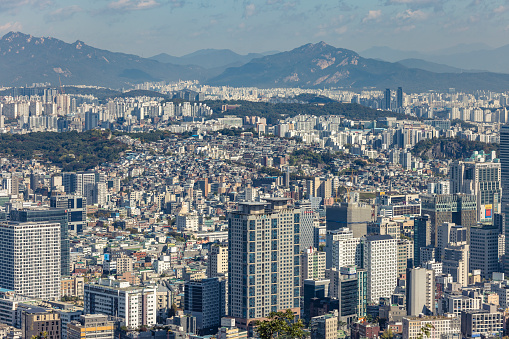 seoul city aerial view in south korea, asia.