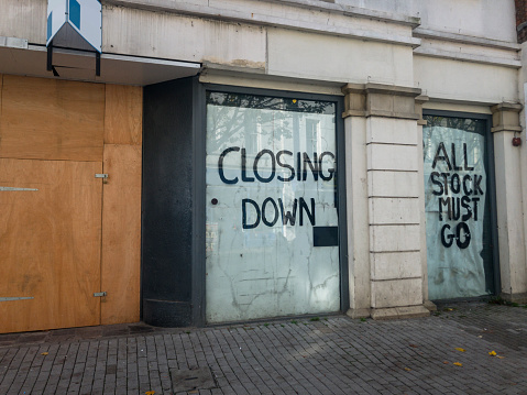 Grotty Closed Down Empty Shop On A Town High Street