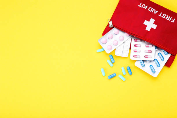istock First aid kit with colorful pills on yellow background 2066237633