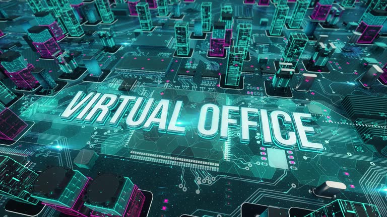 virtual office with digital technology hitech concept