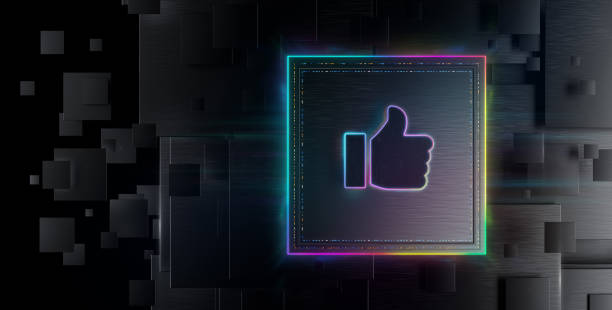 istock Digital like icon on future tech background. Productivity and rating evolution. Futuristic thumbs up icon and abstract chart in world of technological progress and innovation. CGI 3D render 2066274686