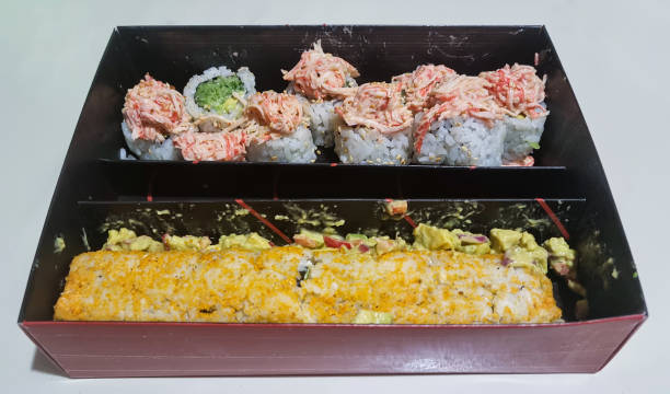 Dolly shot Sushi in a row