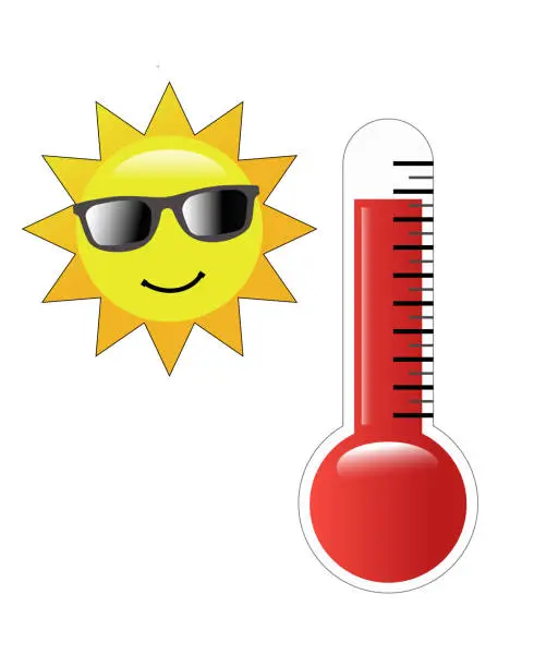 Vector illustration of Cartoon thermometer. Summer, beach, heat.