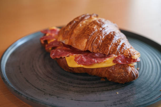 istock Croissant Sandwich with pastirma and cheese. 2066387585