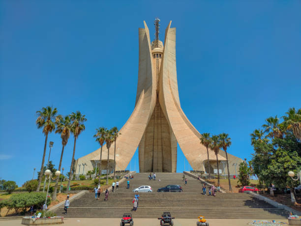 Martyr monument in Algiers, Algeria The Martyr's Memorial, Martyr's Sanctuary or Maqam Echahid is a war memorial overlooking the city of Algiers, Algeria martyr stock pictures, royalty-free photos & images
