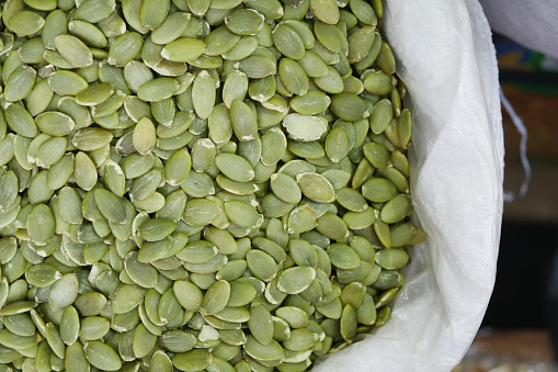 Pealed and roasted pumpkin seeds.