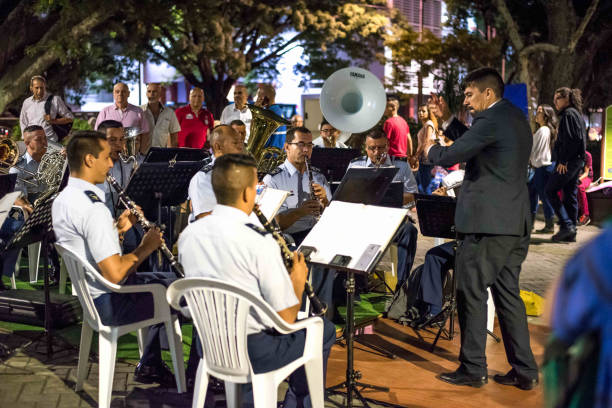 Alcoy, Spain, 04-19-2024: Saxophone score during the public performance of the anthem at the patron saint festivities of Alcoy 2024