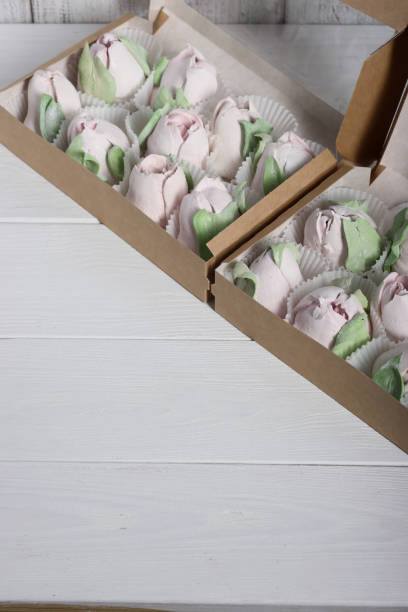 istock Marshmallow flowers. Marshmallows in the box. 2066469559