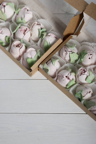 istock Marshmallow flowers. Marshmallows in the box. 2066473833