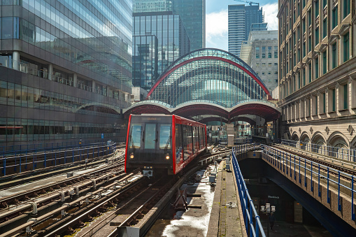 The modern architecture of the subway Canary Wharf in London's Docklands