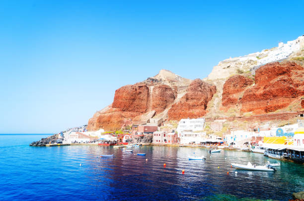 Amoudi bay, port of Oia, Santorini Greece at sunny summer