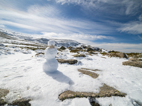 Snowman in the mountains in winter