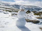 Snowman in the mountains in winter