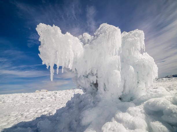 Ice crystals in winter in the mountains