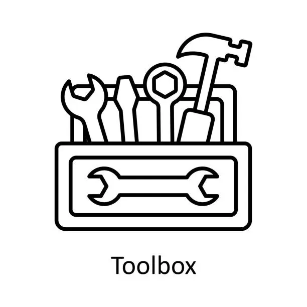 Vector illustration of Toolbox vector outline icon design illustration. Manufacturing units symbol on White background EPS 10 File