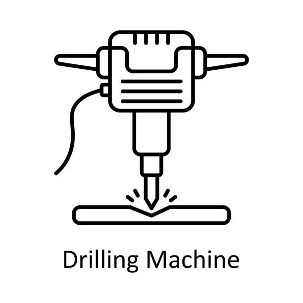 Vector illustration of Drilling Machine vector outline icon design illustration. Manufacturing units symbol on White background EPS 10 File