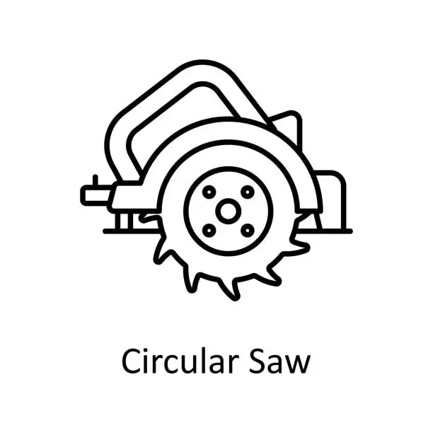 Vector illustration of Circular Saw vector outline icon design illustration. Manufacturing units symbol on White background EPS 10 File