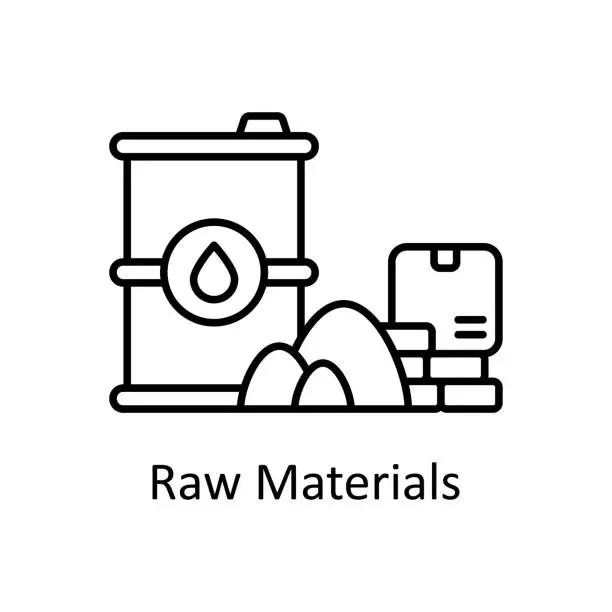 Vector illustration of Raw Materials vector outline icon design illustration. Manufacturing units symbol on White background EPS 10 File