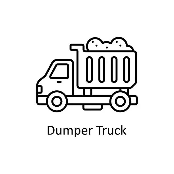 Vector illustration of Dumper Truck vector outline icon design illustration. Manufacturing units symbol on White background EPS 10 File