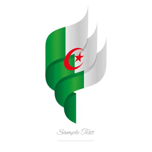 Vector illustration of Algeria abstract 3D wavy flag green white modern Algerian ribbon torch flame strip logo icon vector