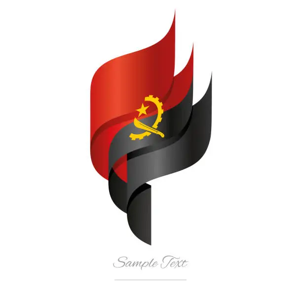 Vector illustration of Angola abstract 3D wavy flag red black modern Angolan ribbon torch flame strip logo icon vector