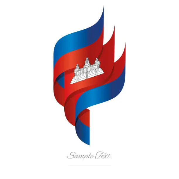 Vector illustration of Cambodia abstract 3D wavy flag blue red white modern Cambodian ribbon torch flame strip logo icon vector