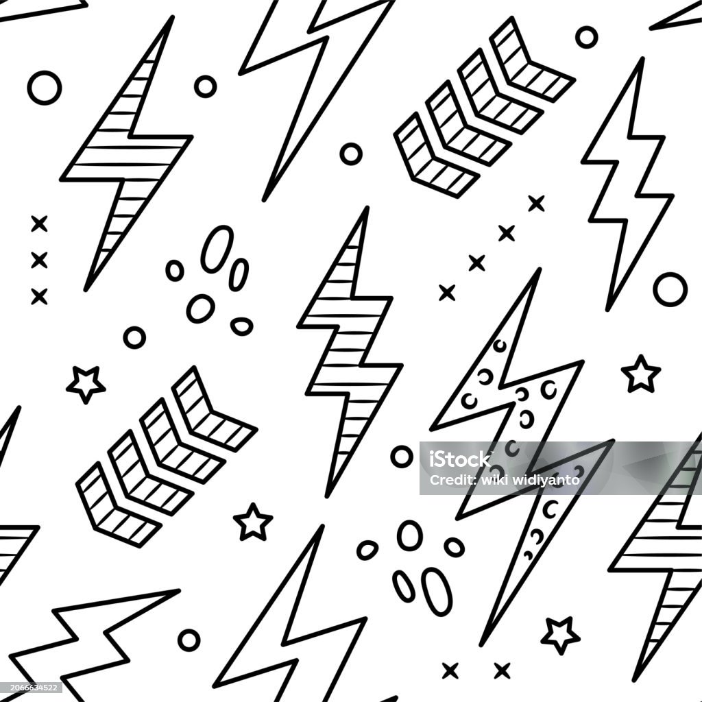 Thunderbolt Doodle Seamless Pattern Stock Illustration - Download Image ...