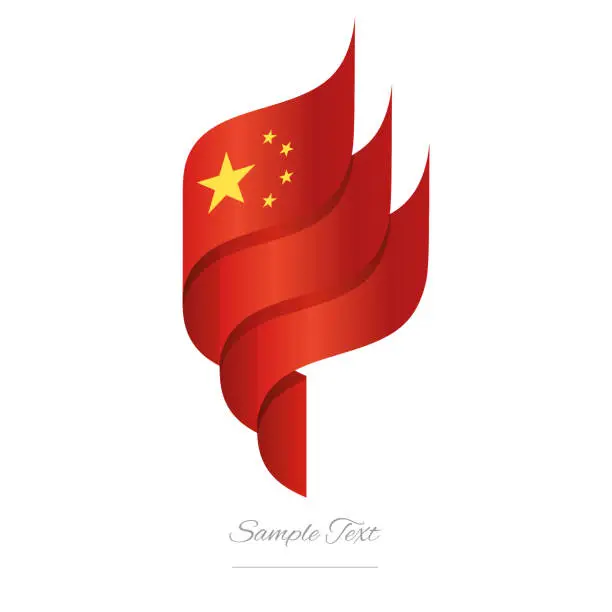 Vector illustration of China abstract 3D wavy flag red white modern Chinese ribbon torch flame strip logo icon vector