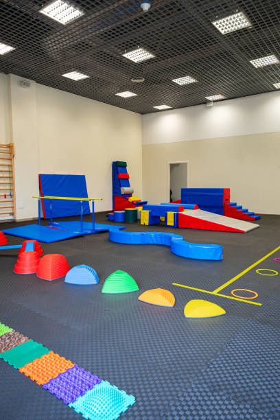 istock Colorful Gymnastic Equipment in Modern Training Room Kid's Physical Development Zone 2066639450