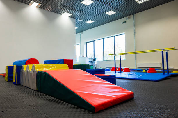 istock Colorful Gymnastic Equipment in Modern Training Room Kid's Physical Development Zone 2066639484