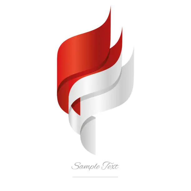 Vector illustration of Indonesia abstract 3D wavy flag red white modern Indonesian ribbon torch flame strip logo icon vector