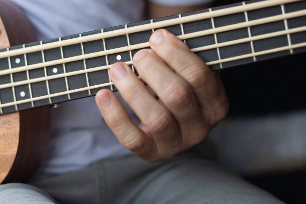 istock Detail of a hand playing a double bass with special strings. 2066663352
