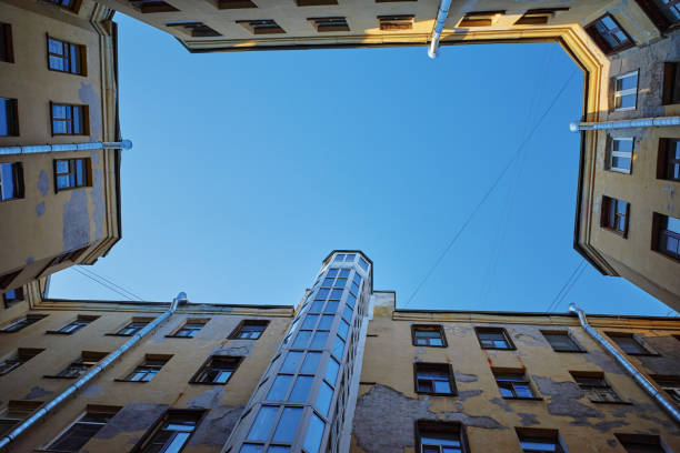 istock Bottom up view of old courtyard well 2066663876