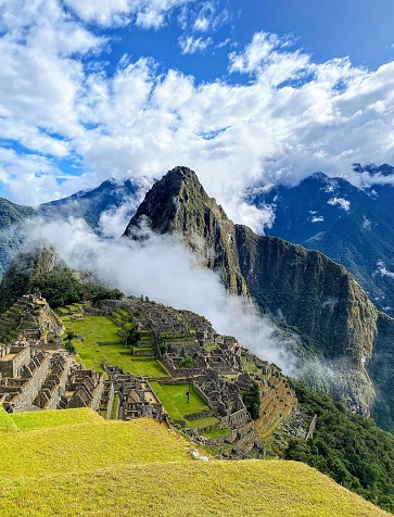 Machu Picchu is a 15th-century Inca citadel located in the Eastern Cordillera of southern Peru on a 2,430-meter (7,970 ft) mountain ridge.[