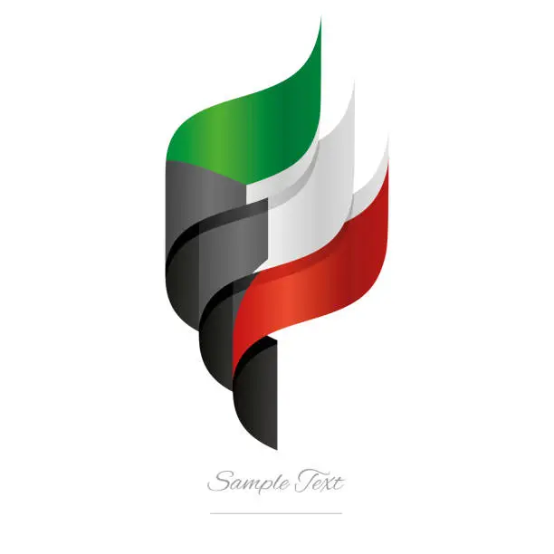 Vector illustration of Kuwait abstract 3D wavy flag black green white red modern Kuwaiti ribbon torch flame strip logo icon vector