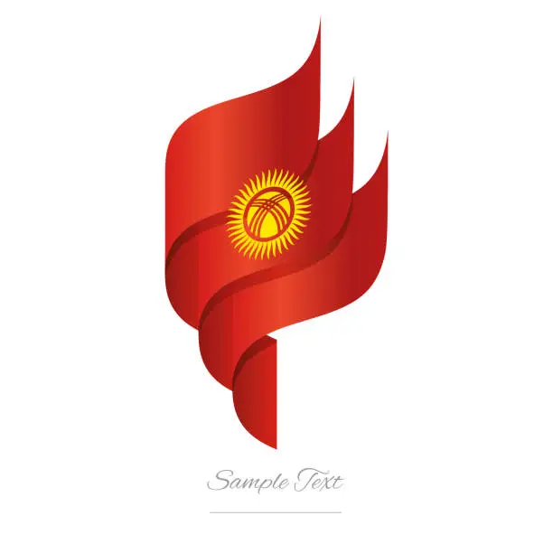 Vector illustration of Kyrgyzstan abstract 3D wavy flag red yellow modern Kyrgyzstani ribbon torch flame strip logo icon vector