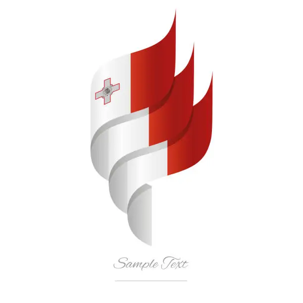 Vector illustration of Malta abstract 3D wavy flag white red modern Maltese ribbon torch flame strip logo icon vector